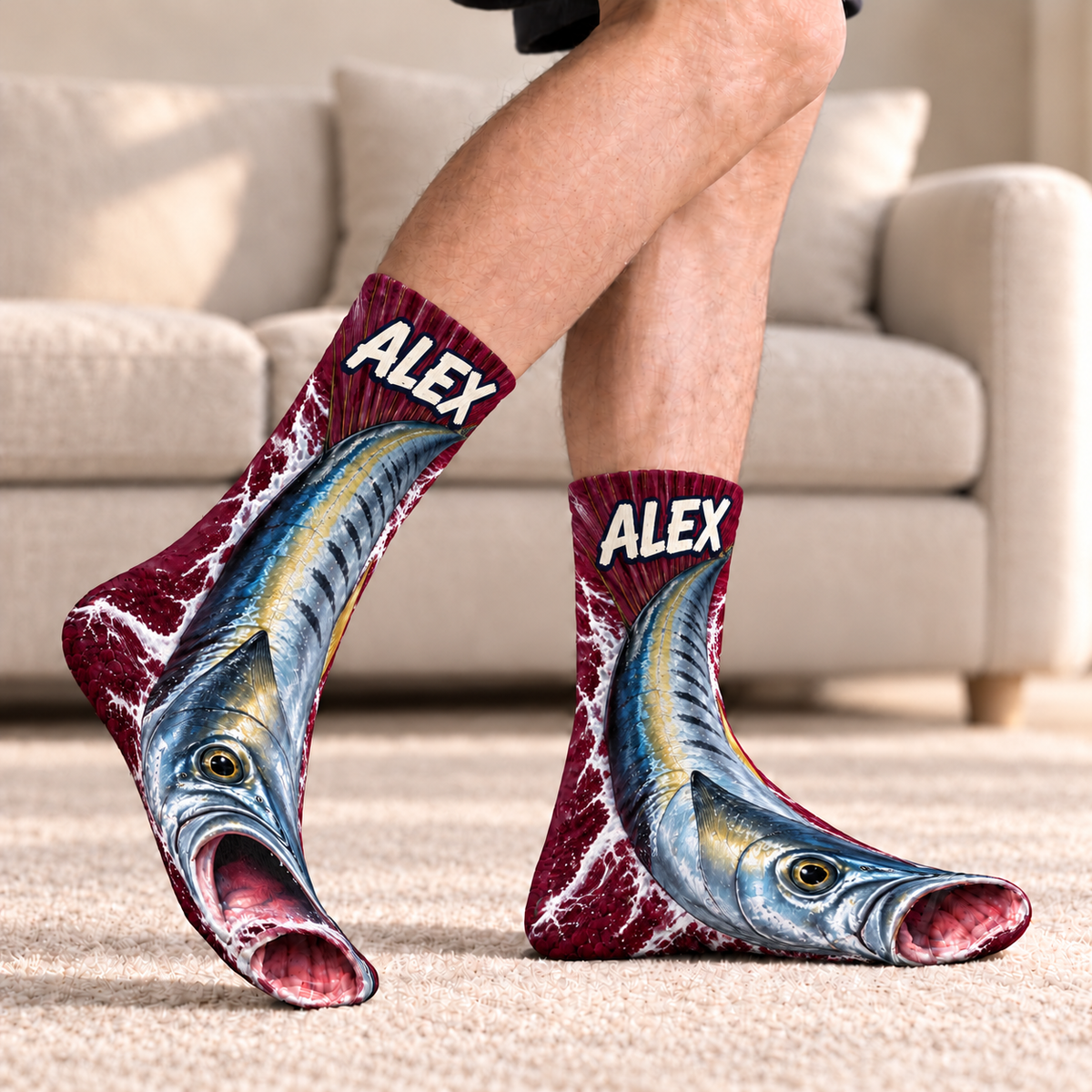 Personalized Wahoo Ocean Fishing Middle Tube Socks for Men & Women - Gift for Fishing Lovers