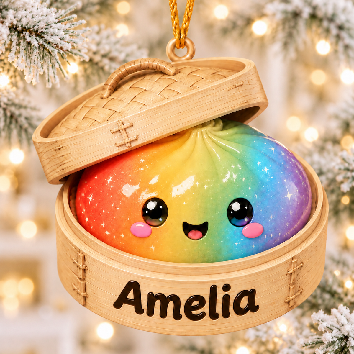 3D Raised Personalized Glitter Dumpling Squishy Style Christmas Ornament
