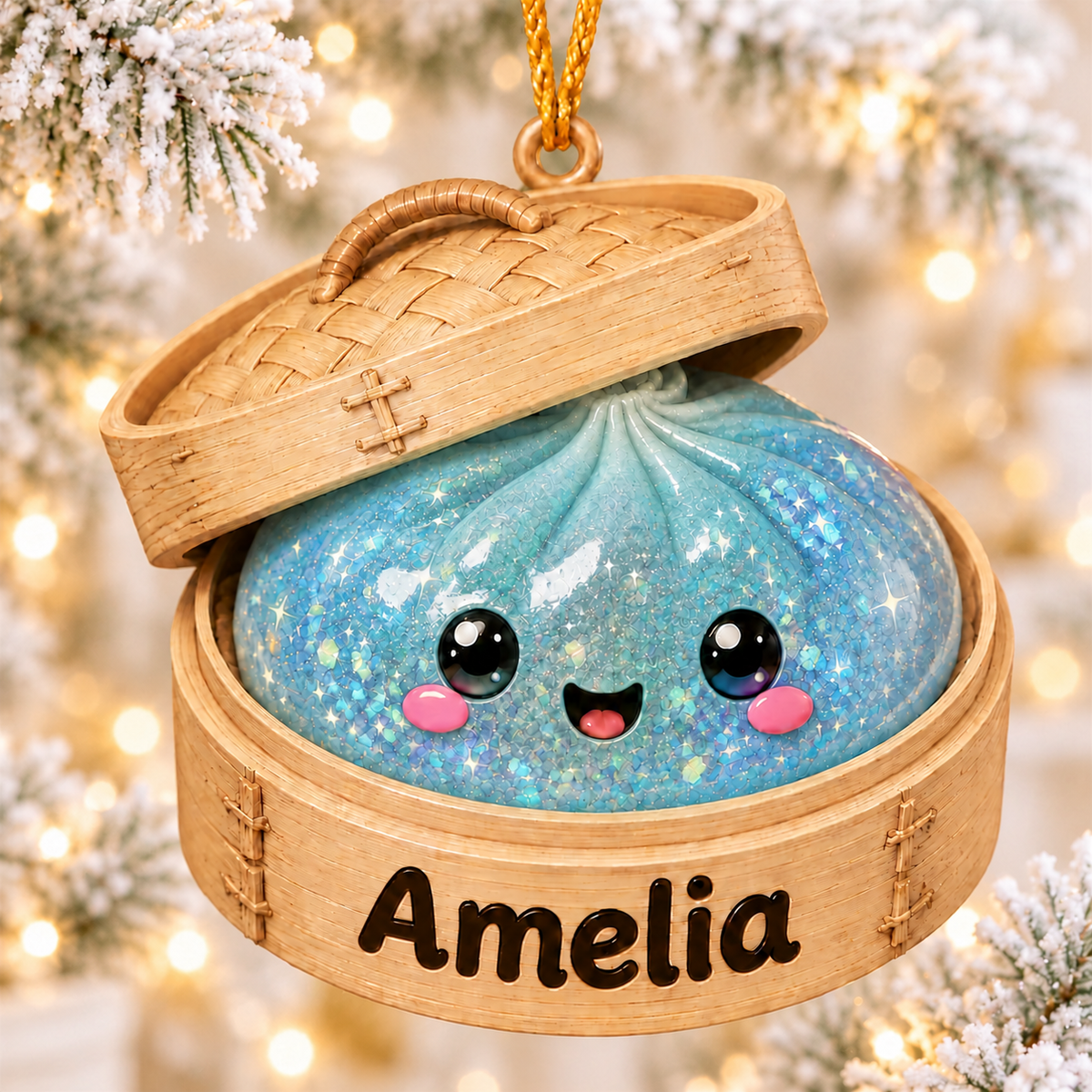 3D Raised Personalized Glitter Dumpling Squishy Style Christmas Ornament