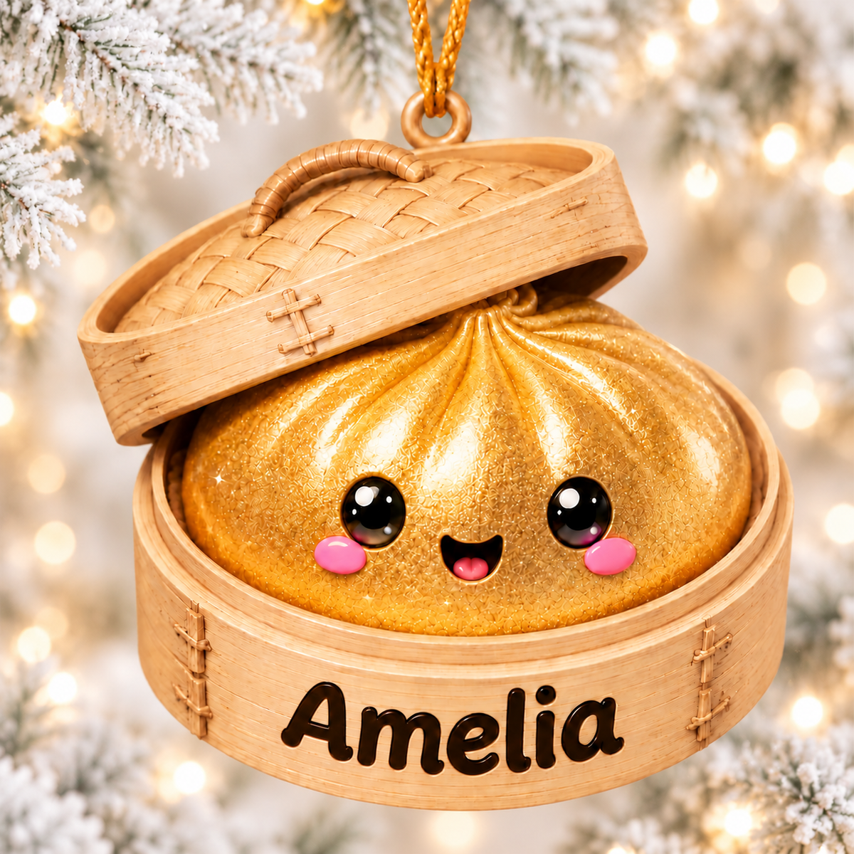 3D Raised Personalized Glitter Dumpling Squishy Style Christmas Ornament
