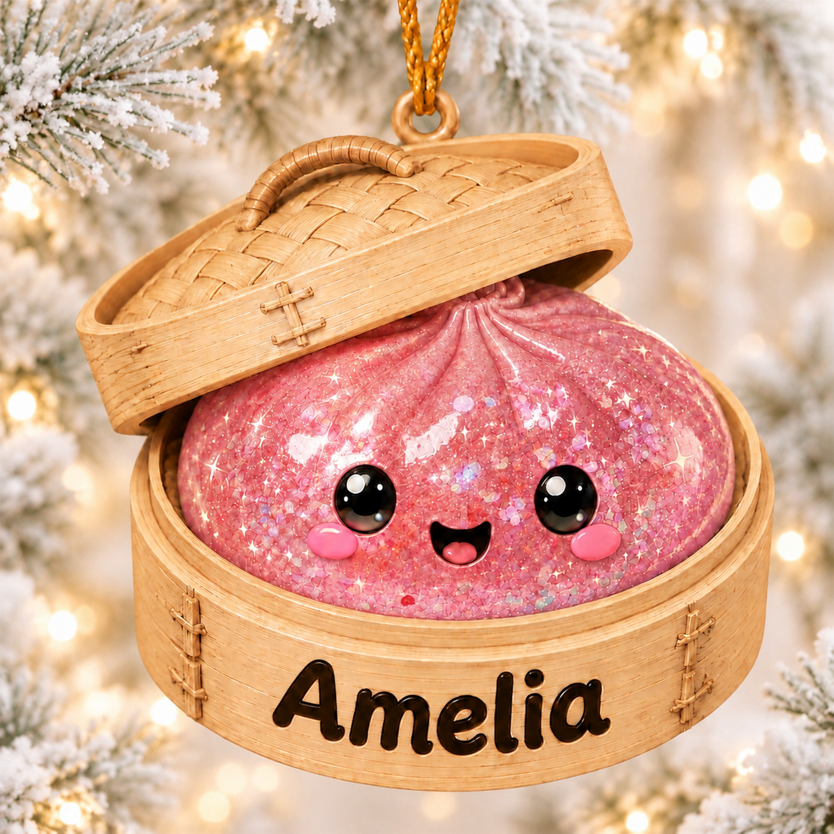 3D Raised Personalized Glitter Dumpling Squishy Style Christmas Ornament