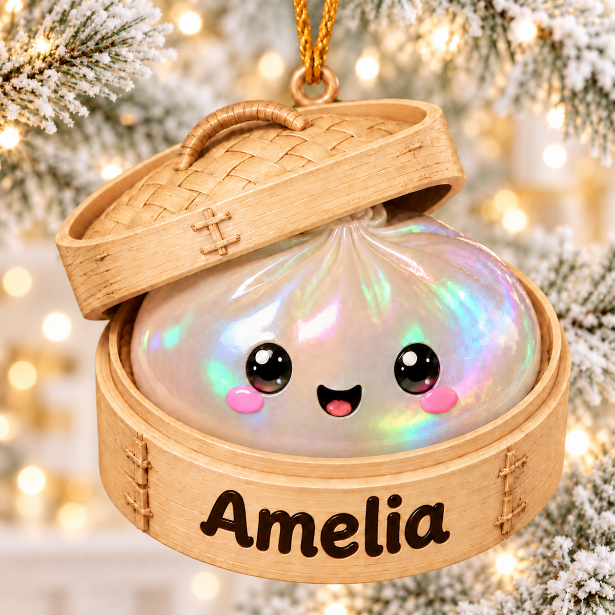 3D Raised Personalized Glitter Dumpling Squishy Style Christmas Ornament