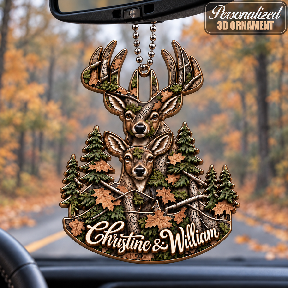 3D Raised Personalized Names Hunting Deer Couple Ornament - Anniversary Gifts