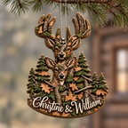 3D Raised Personalized Names Hunting Deer Couple Ornament - Anniversary Gifts