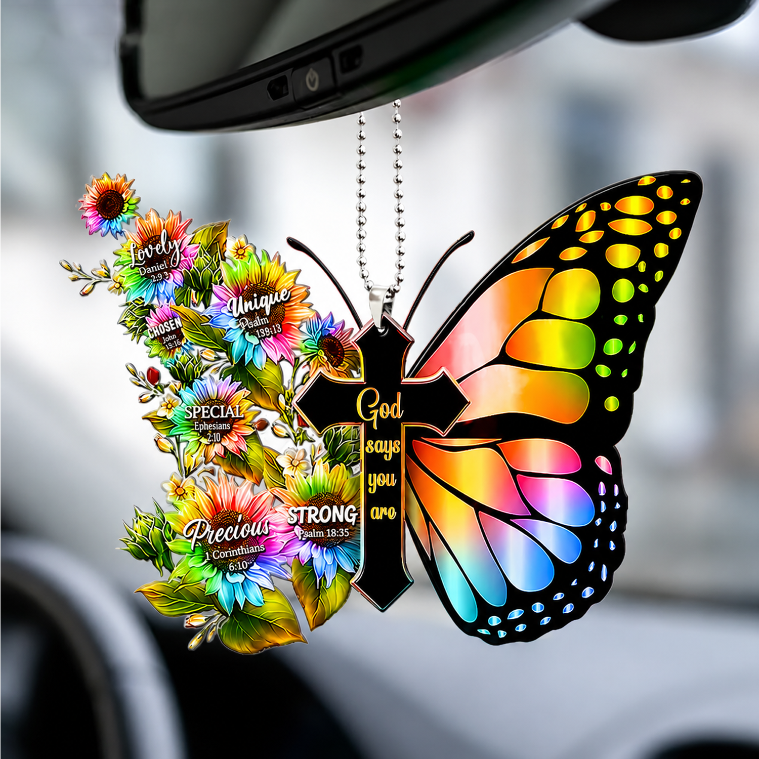 Rainbow Butterfly Cross God Says You Are Ornament