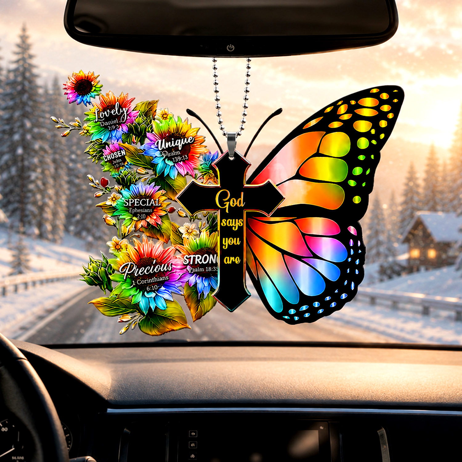 Rainbow Butterfly Cross God Says You Are Ornament
