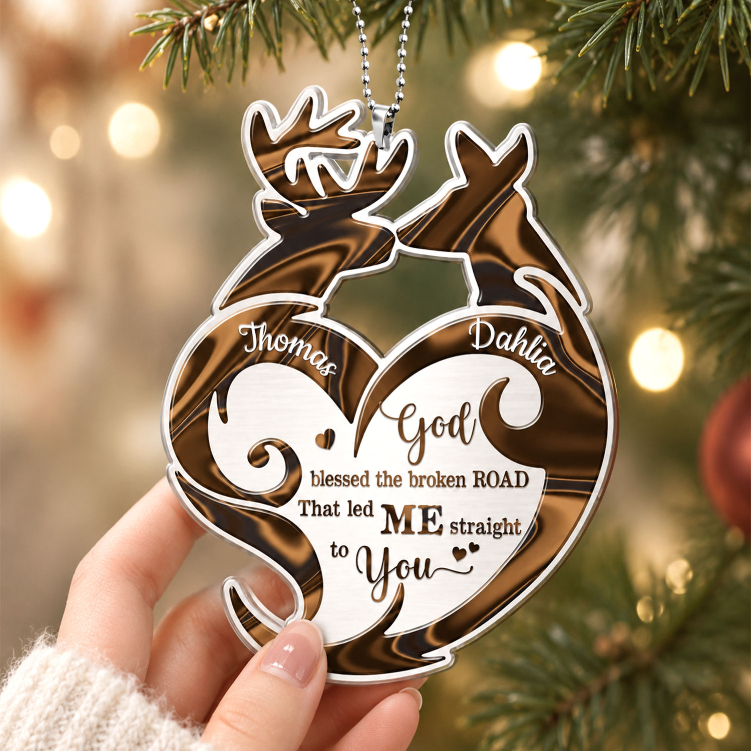 Deer Couple Tribal Heart God Blessed Personalized Ornament