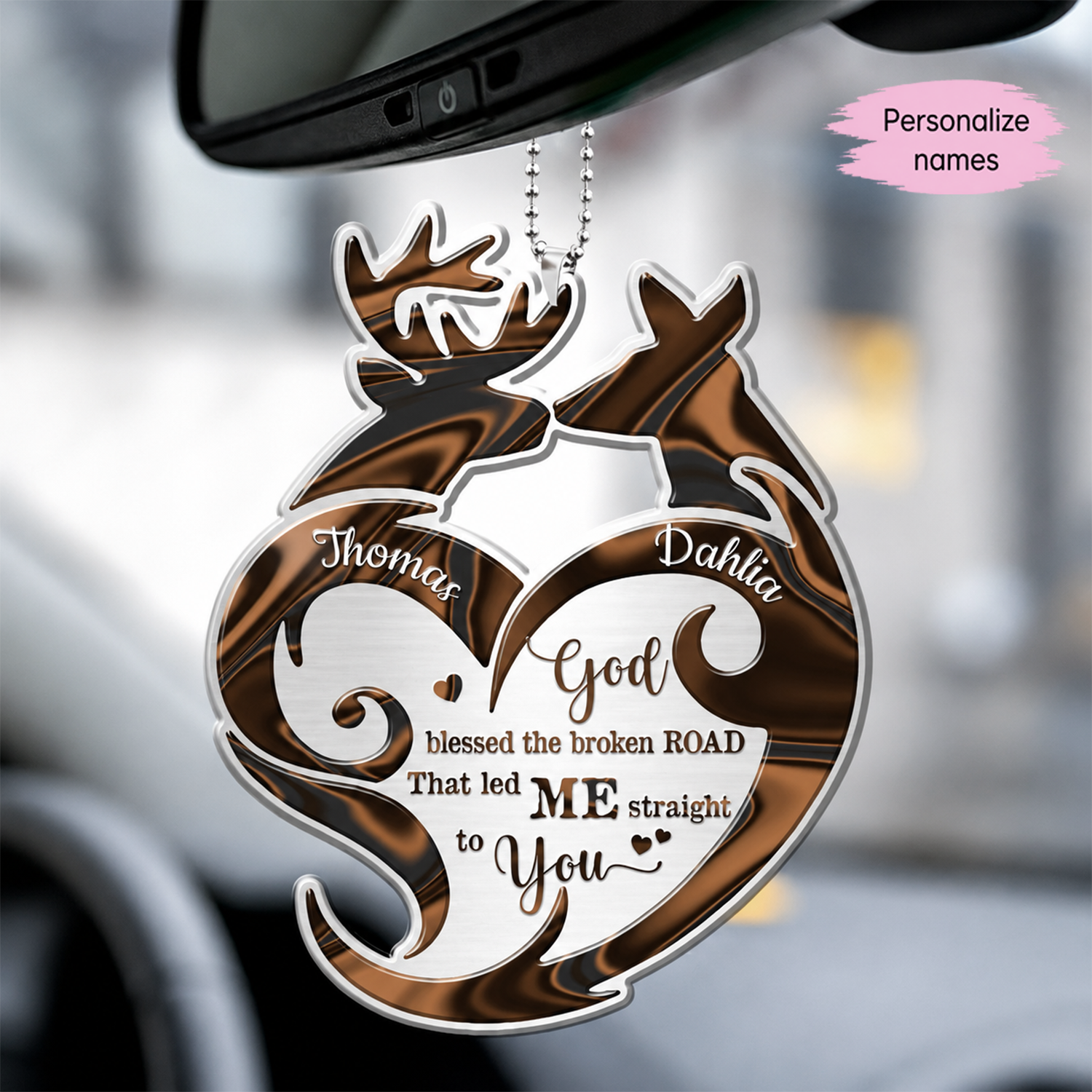 Deer Couple Tribal Heart God Blessed Personalized Ornament