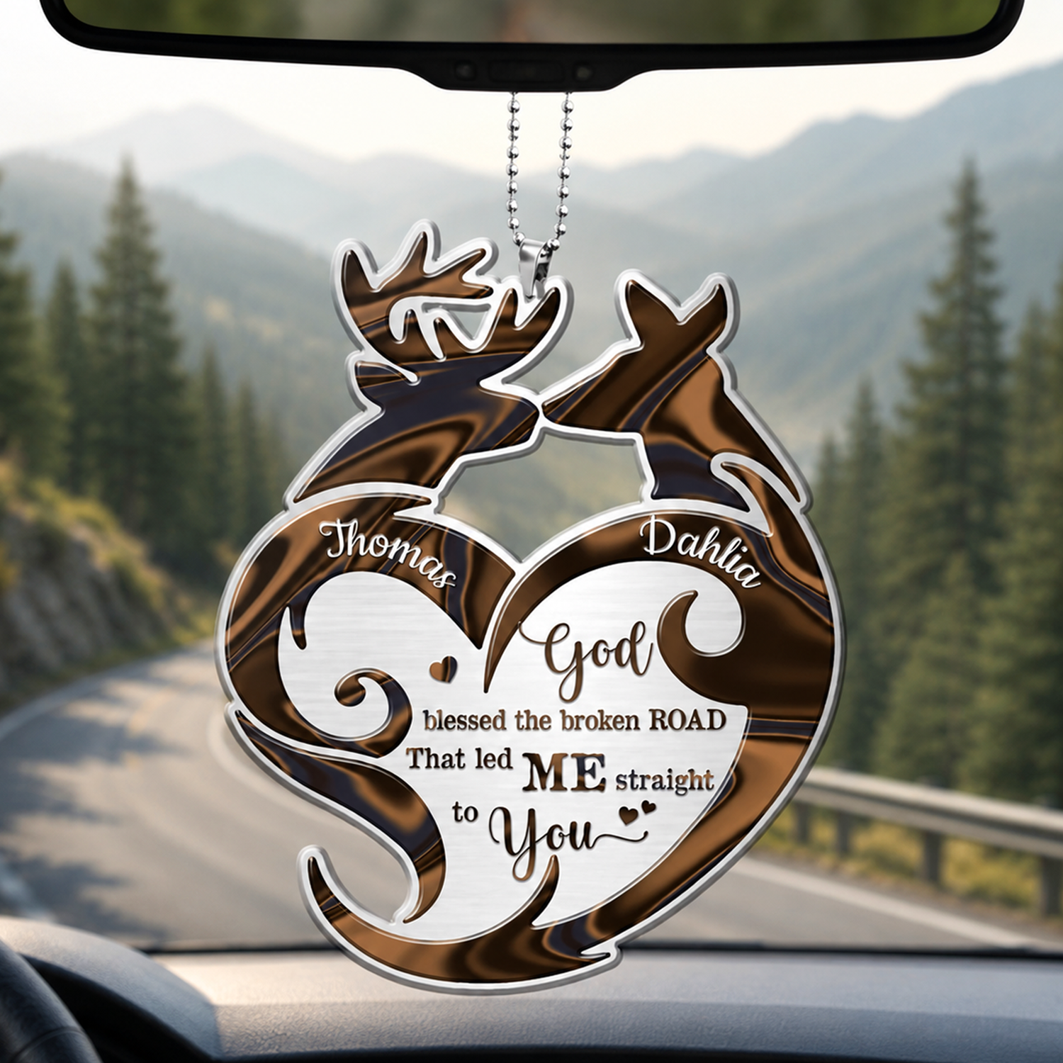 Deer Couple Tribal Heart God Blessed Personalized Ornament