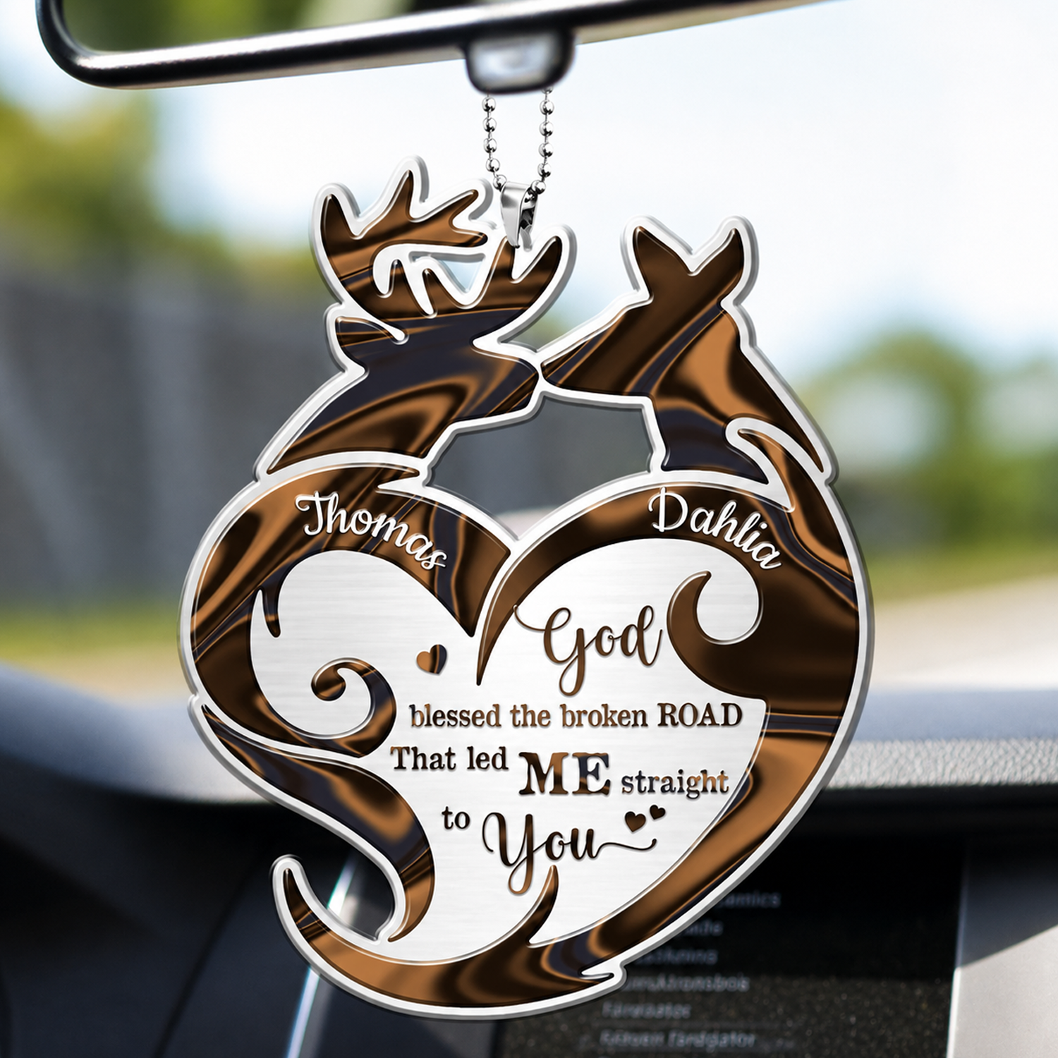 Deer Couple Tribal Heart God Blessed Personalized Ornament