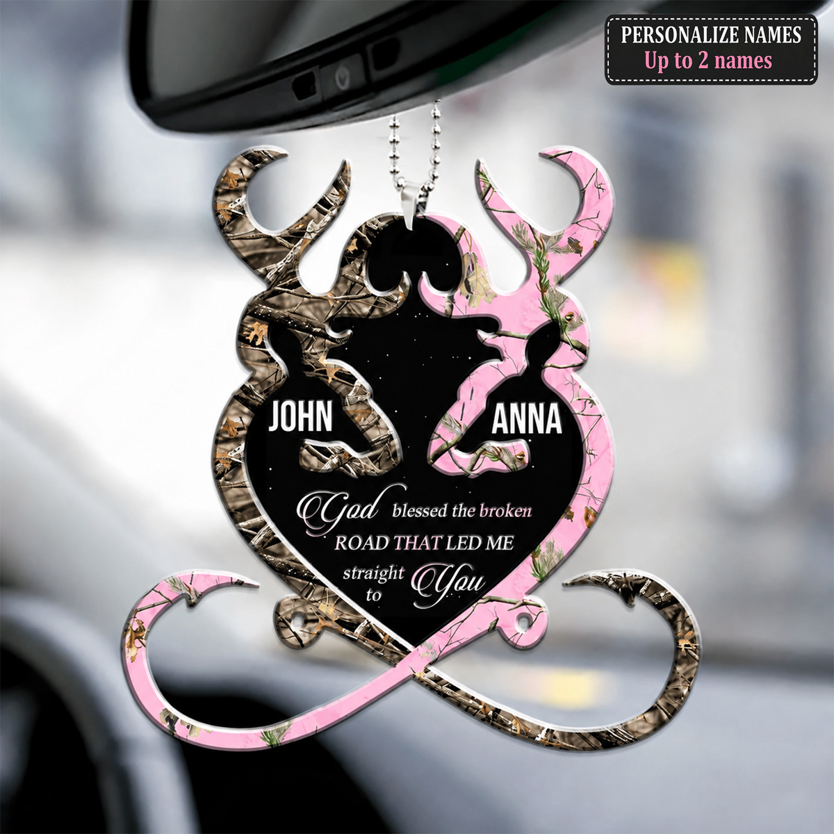 Buck N Doe Heart God Blessed Personalized Ornament