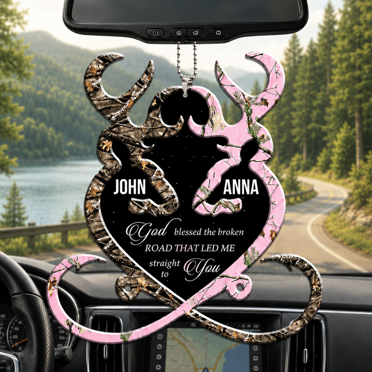 Buck N Doe Heart God Blessed Personalized Ornament