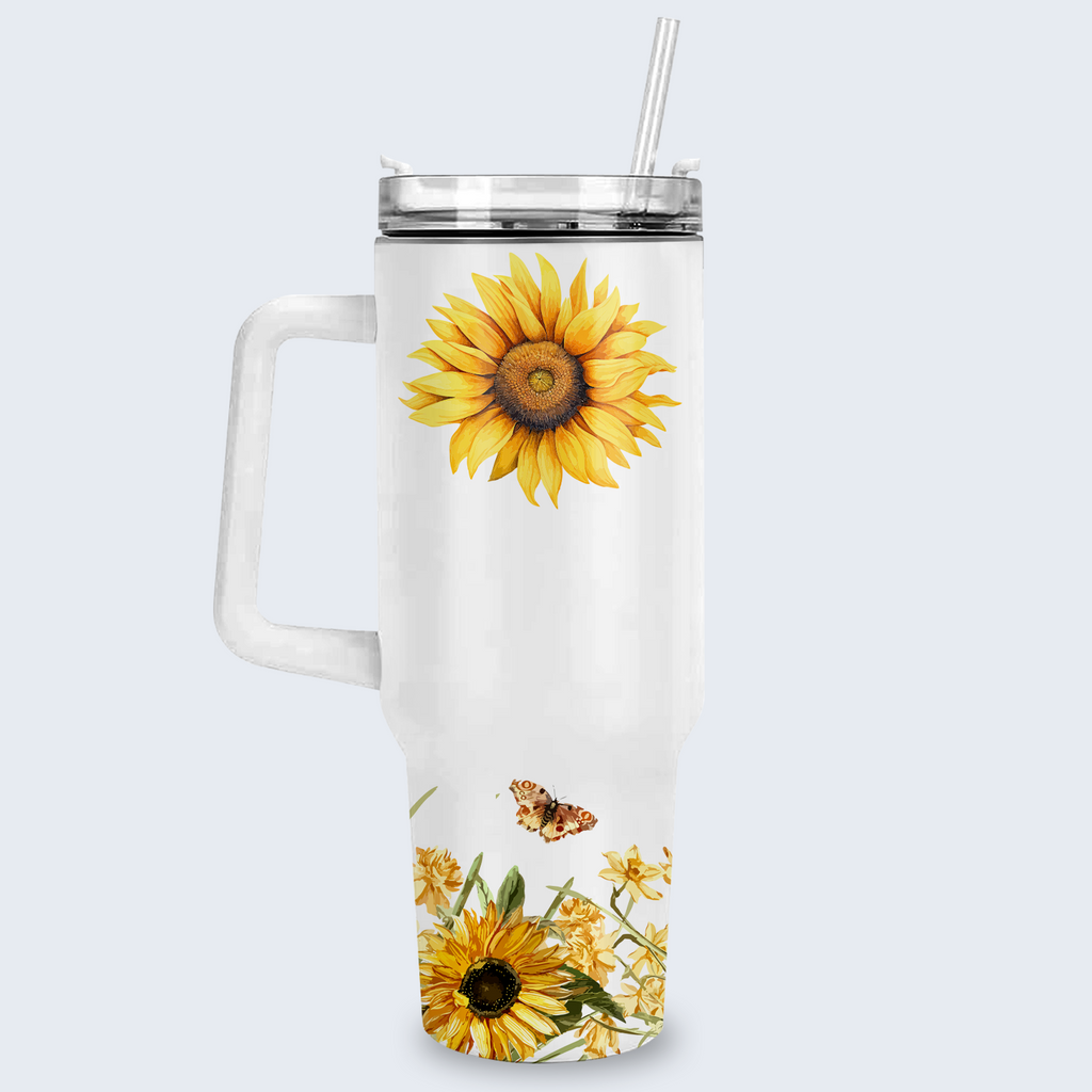 Butterfly Be A Sunflower 40 Oz Tumbler With Handle - Personalized Stainless Steel Tumbler