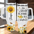 Butterfly Be A Sunflower 40 Oz Tumbler With Handle - Personalized Stainless Steel Tumbler