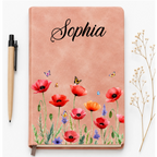 Custom Leather Journal - Personalized Vintage Birth Month Flower Notebook- Gifts for Birthday, Flower Lovers & women