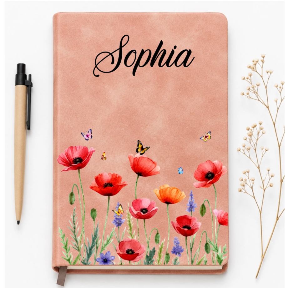 Custom Leather Journal - Personalized Vintage Birth Month Flower Notebook- Gifts for Birthday, Flower Lovers & women