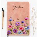 Custom Leather Journal - Personalized Vintage Birth Month Flower Notebook- Gifts for Birthday, Flower Lovers & women