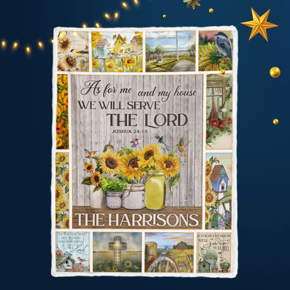 Christian Sunflower And Birds As For Me And My House Personalized Blanket