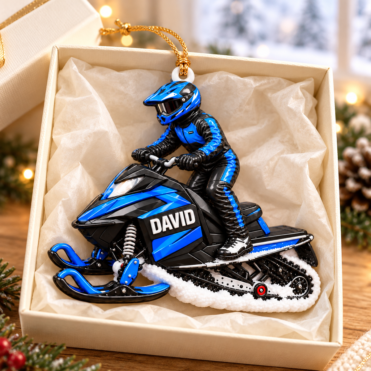 3D Raised Personalized Snowmobile Racing Ornament – Christmas Gift for Him