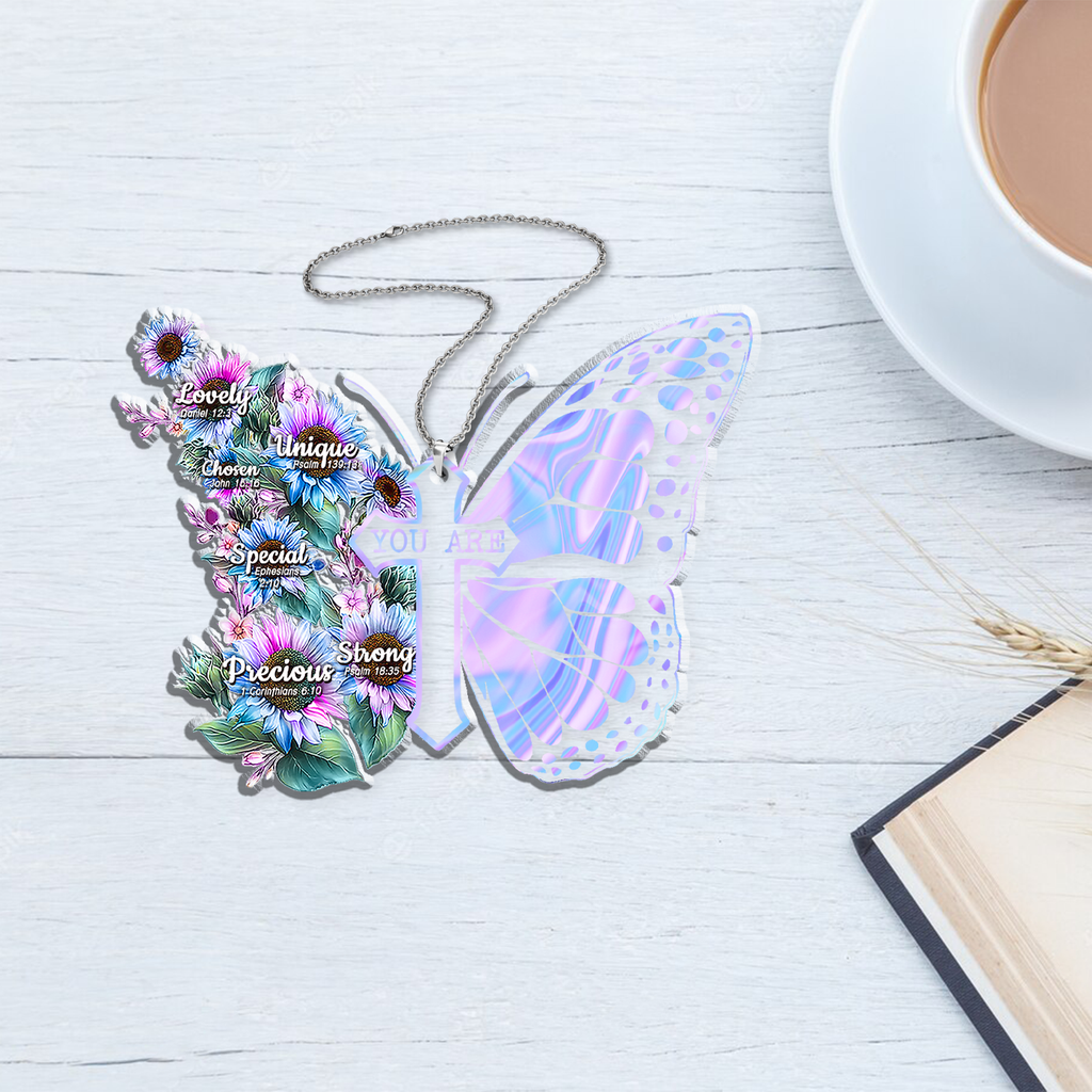 Blue Pink Hologram Butterfly Sunflowers God Says You Are Shaped Transparent Ornament