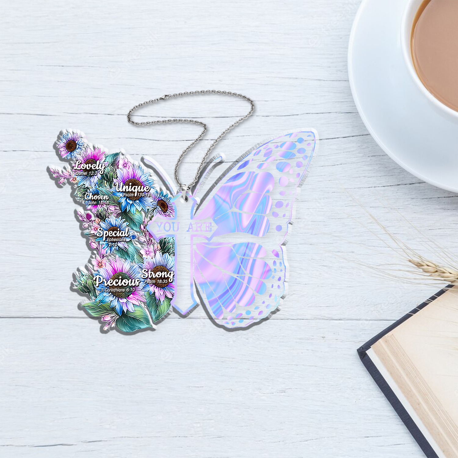 Blue Pink Hologram Butterfly Sunflowers God Says You Are Shaped Transparent Ornament