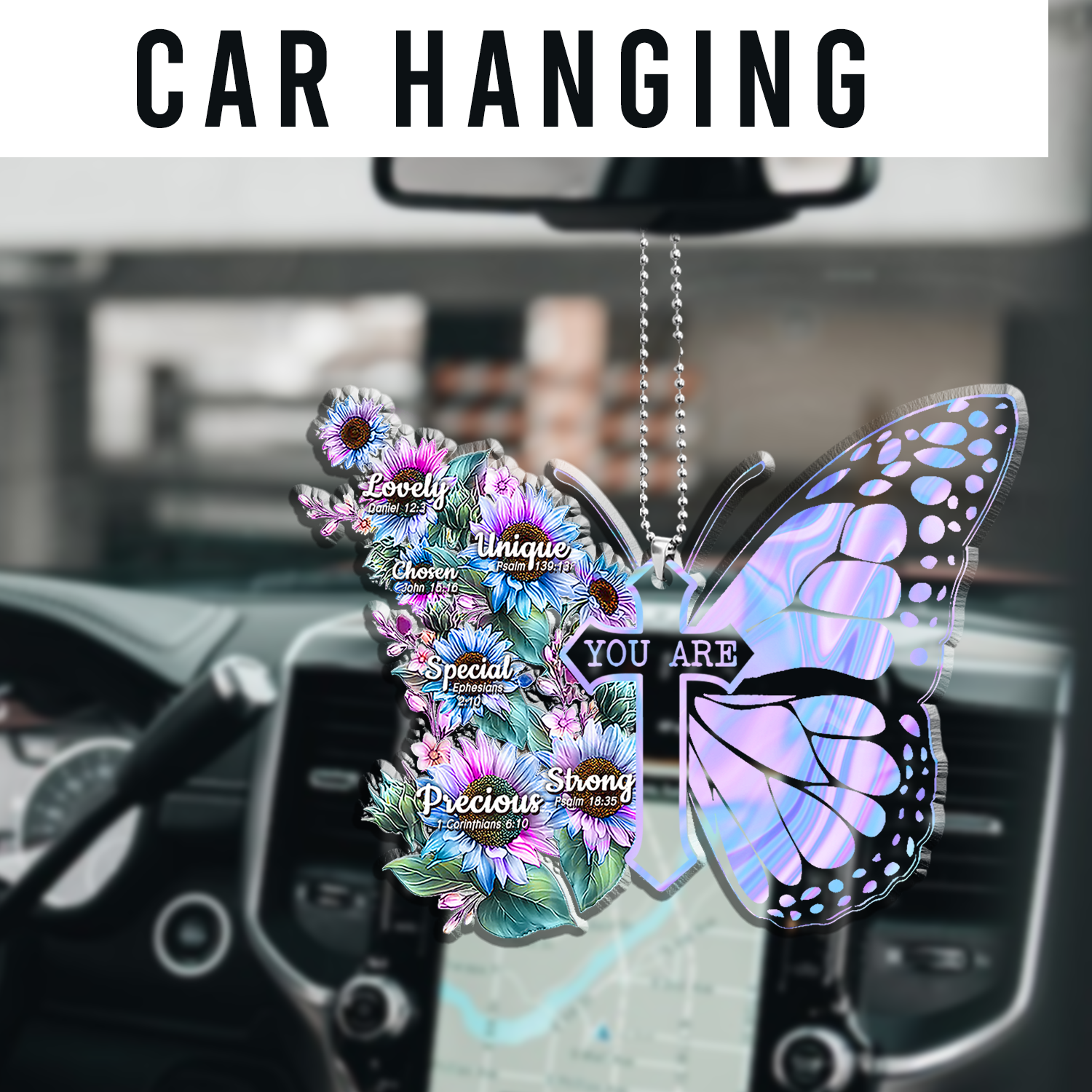 Blue Pink Hologram Butterfly Sunflowers God Says You Are Shaped Transparent Ornament