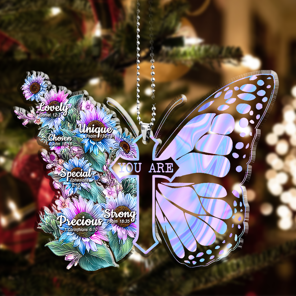Blue Pink Hologram Butterfly Sunflowers God Says You Are Shaped Transparent Ornament