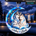Personalized Names Love You to the Moon & Back Blue Wolf Couple Ornament – Anniversary Keepsake