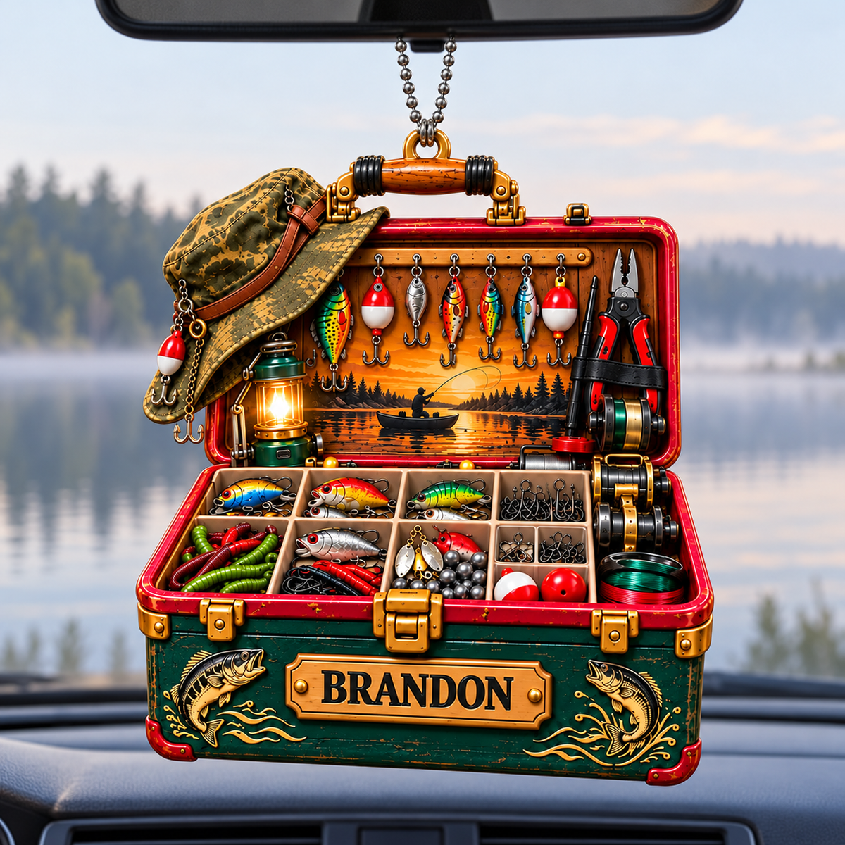 3D Raised Personalized Name Vintage Fishing Tool Box Ornament – Gift for Fishing Lovers