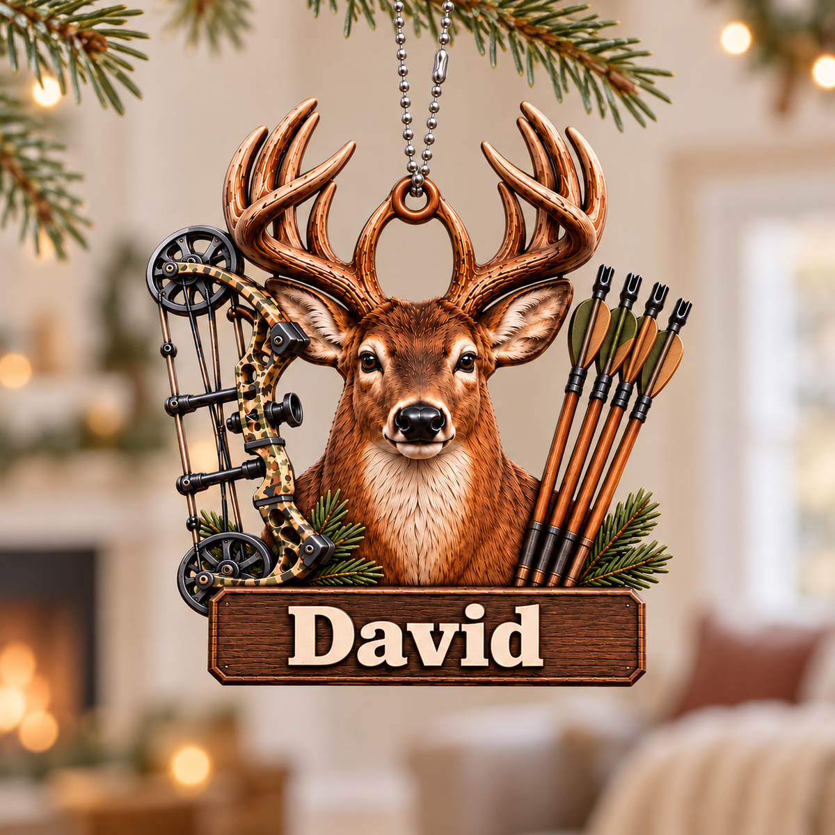 3D Raised Personalized Deer Hunter Ornament, Custom Name Christmas Gift for Him & Her