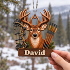 3D Raised Personalized Deer Hunter Ornament, Custom Name Christmas Gift for Him & Her