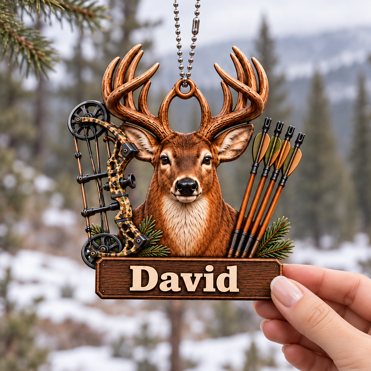 3D Raised Personalized Deer Hunter Ornament, Custom Name Christmas Gift for Him & Her