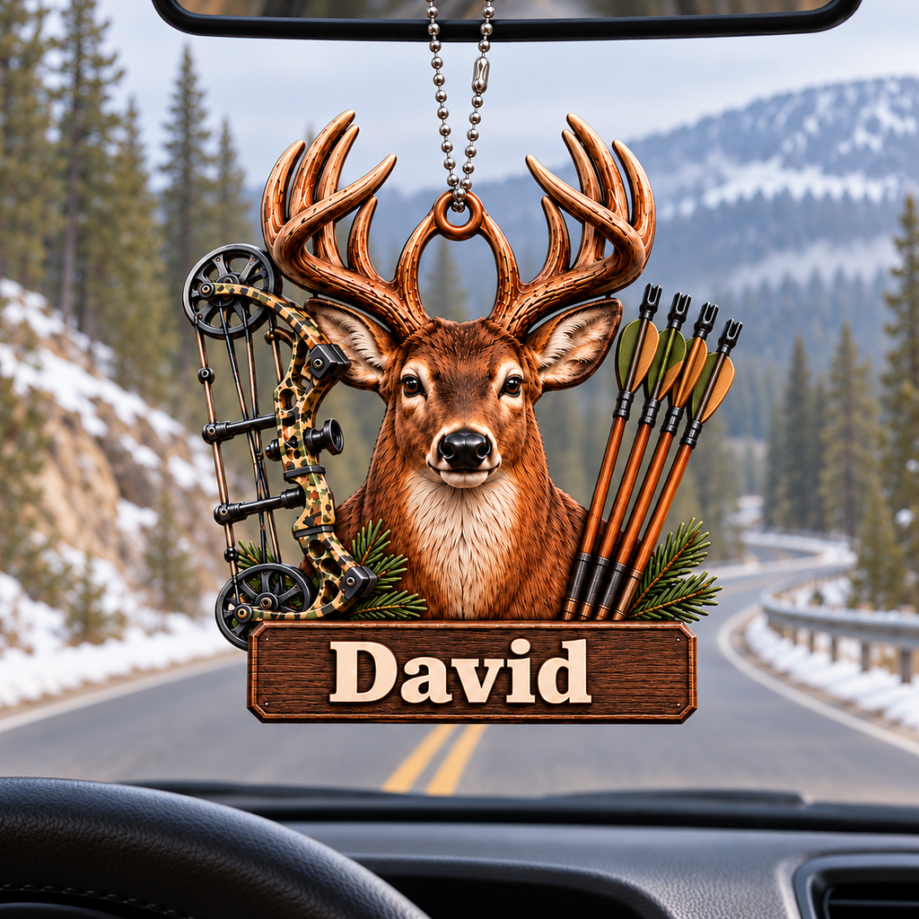 3D Raised Personalized Deer Hunter Ornament, Custom Name Christmas Gift for Him & Her