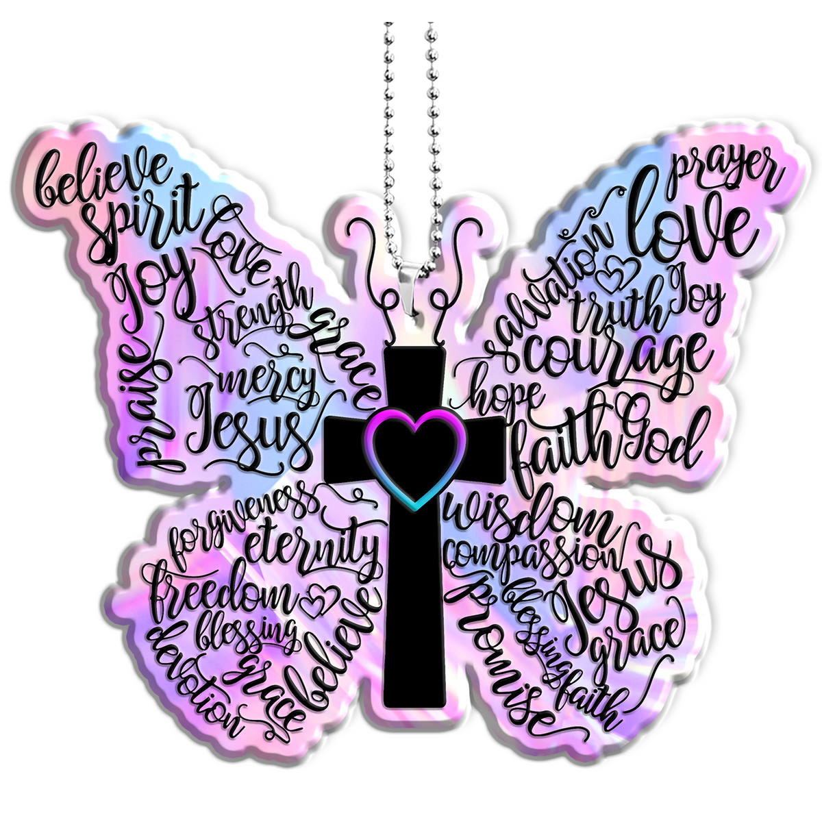 Hologram Butterfly Christian Cross Ornament Gift Bible Verse Christmas Ornament Car Hanging