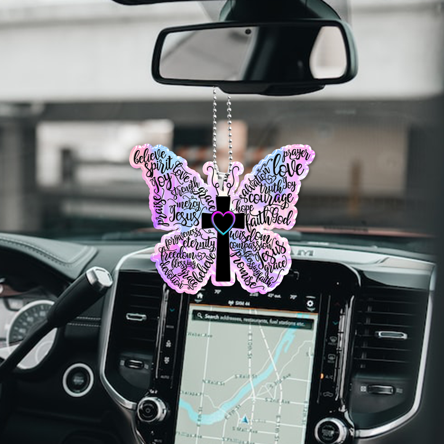 Hologram Butterfly Christian Cross Ornament Gift Bible Verse Christmas Ornament Car Hanging