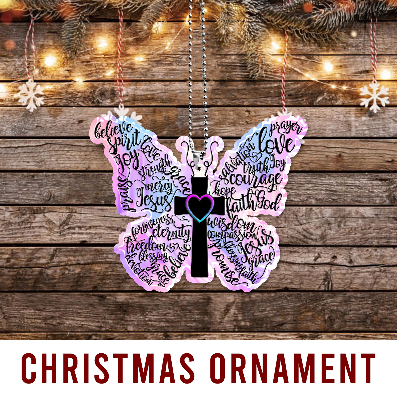 Hologram Butterfly Christian Cross Ornament Gift Bible Verse Christmas Ornament Car Hanging