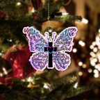 Hologram Butterfly Christian Cross Ornament Gift Bible Verse Christmas Ornament Car Hanging