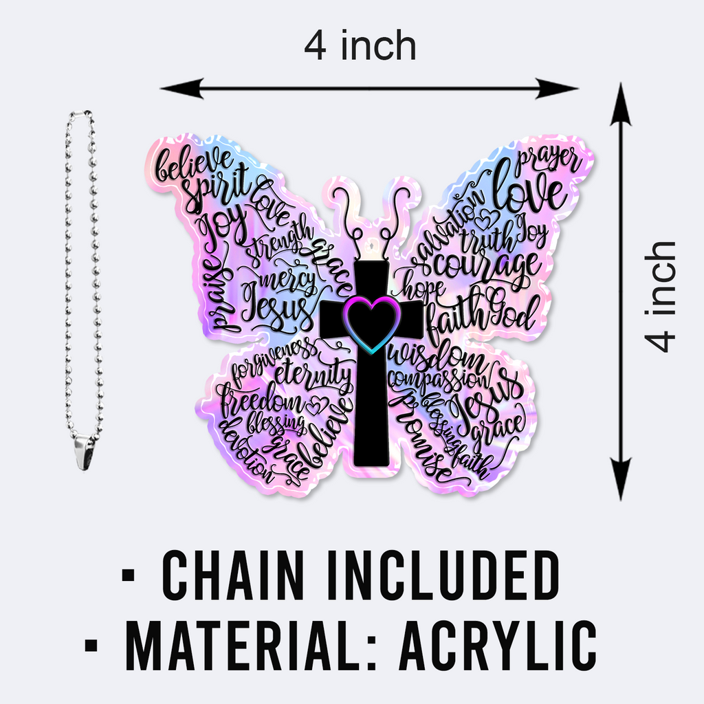 Hologram Butterfly Christian Cross Ornament Gift Bible Verse Christmas Ornament Car Hanging