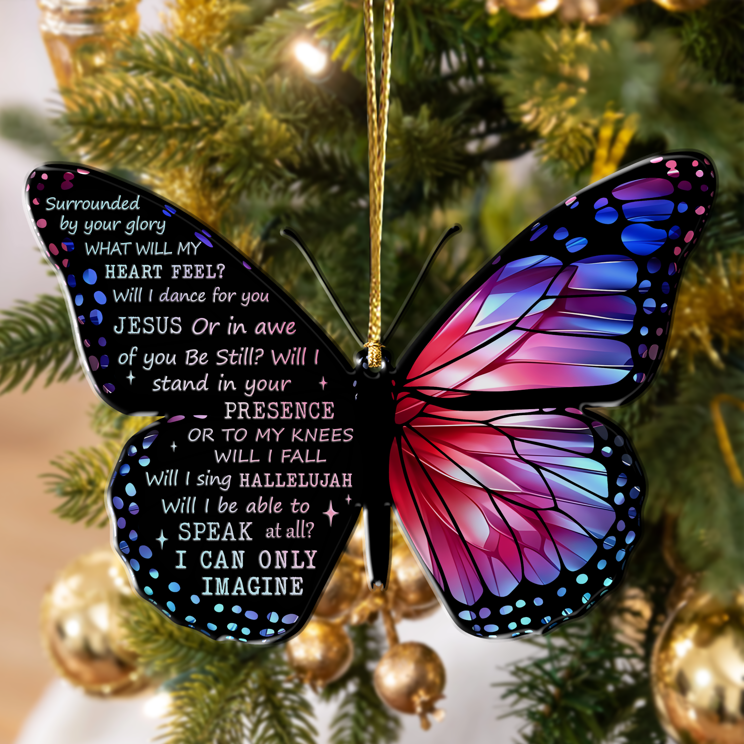 Pink Blue Monarch Butterfly Surrounded By Your Glory Christian Ornament Gift Christmas Ornament Car Hanging