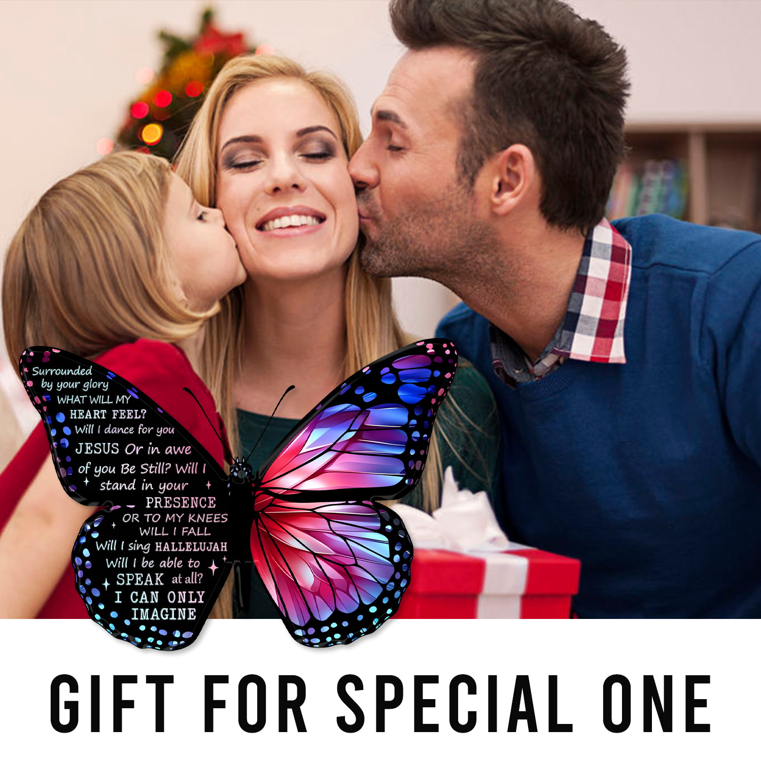 Pink Blue Monarch Butterfly Surrounded By Your Glory Christian Ornament Gift Christmas Ornament Car Hanging