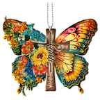 Flowers Butterfly Faith Cross Christian Ornament Gift Christmas Ornament Car Hanging