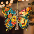 Flowers Butterfly Faith Cross Christian Ornament Gift Christmas Ornament Car Hanging