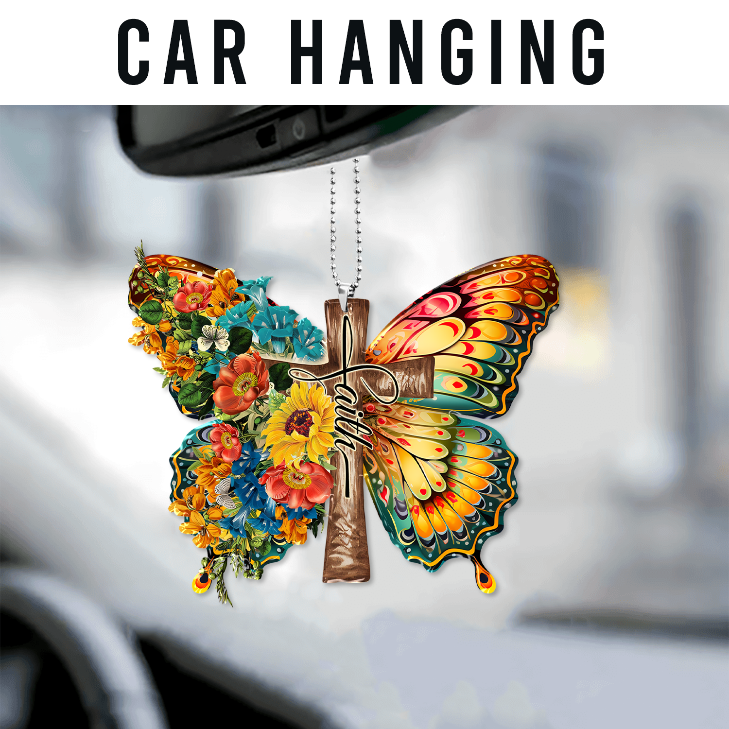 Flowers Butterfly Faith Cross Christian Ornament Gift Christmas Ornament Car Hanging