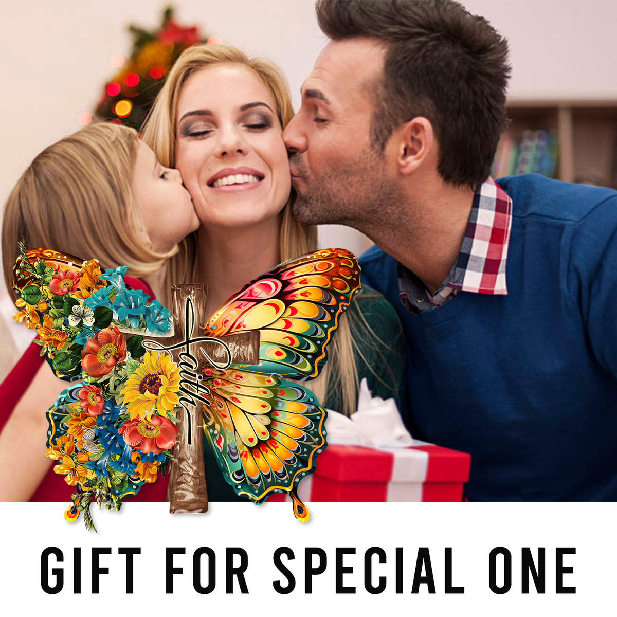 Flowers Butterfly Faith Cross Christian Ornament Gift Christmas Ornament Car Hanging