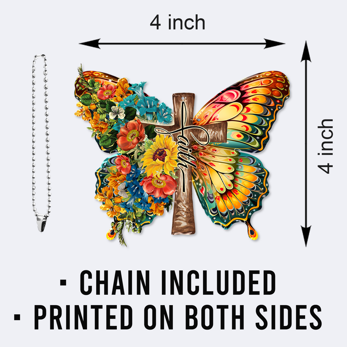 Flowers Butterfly Faith Cross Christian Ornament Gift Christmas Ornament Car Hanging