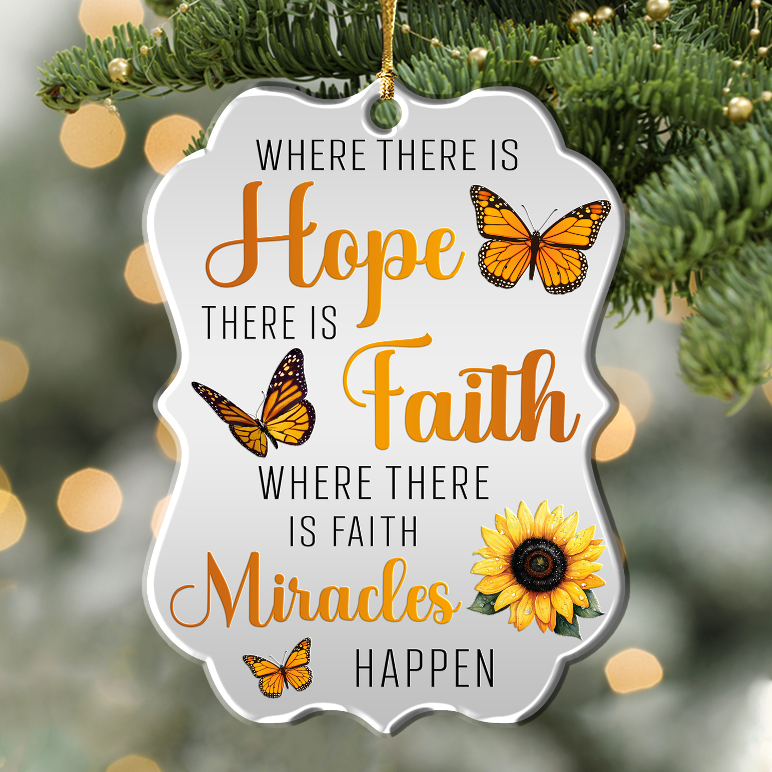 Sunflower Monarch Butterfly Hope Faith Miracles Christian Ornament Gift Bible Verse Christmas Ornament Car Hanging