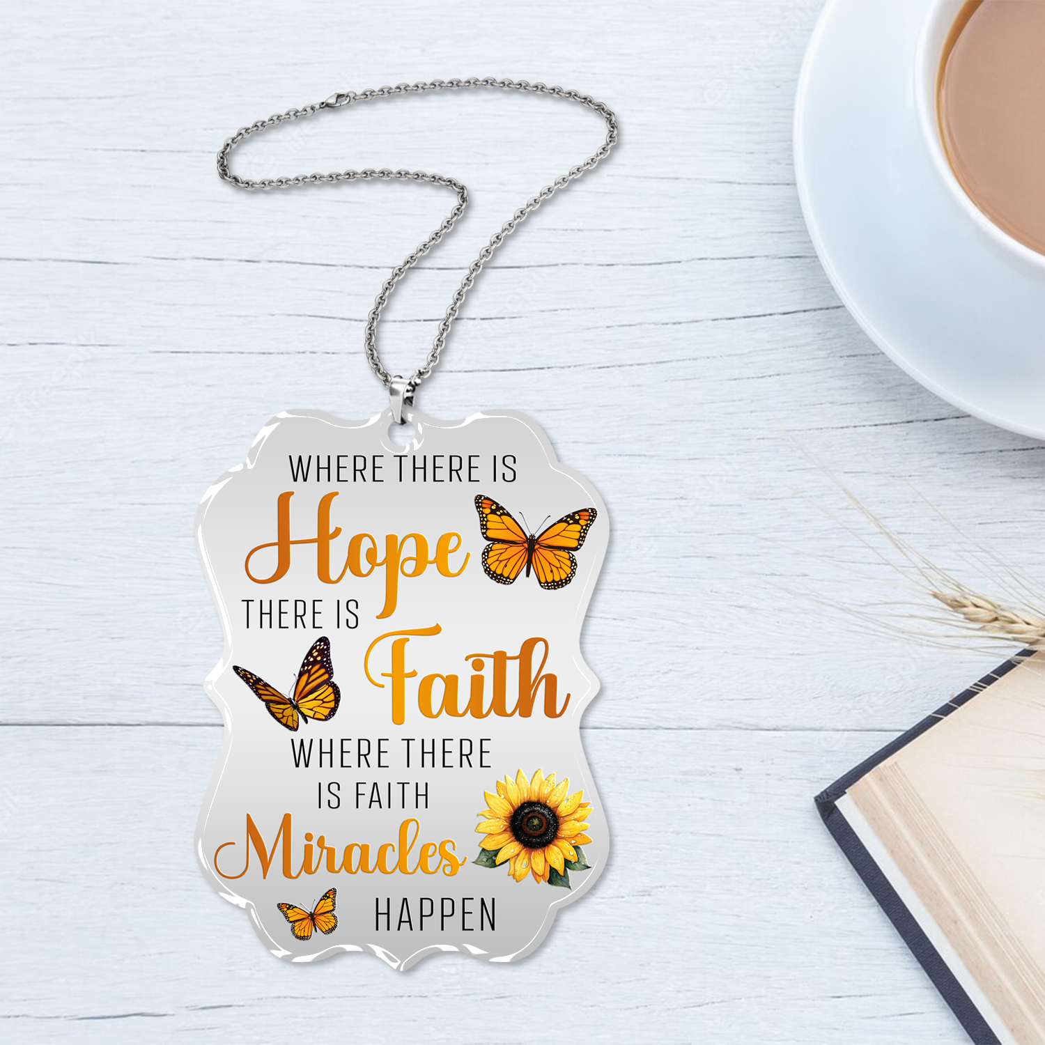 Sunflower Monarch Butterfly Hope Faith Miracles Christian Ornament Gift Bible Verse Christmas Ornament Car Hanging