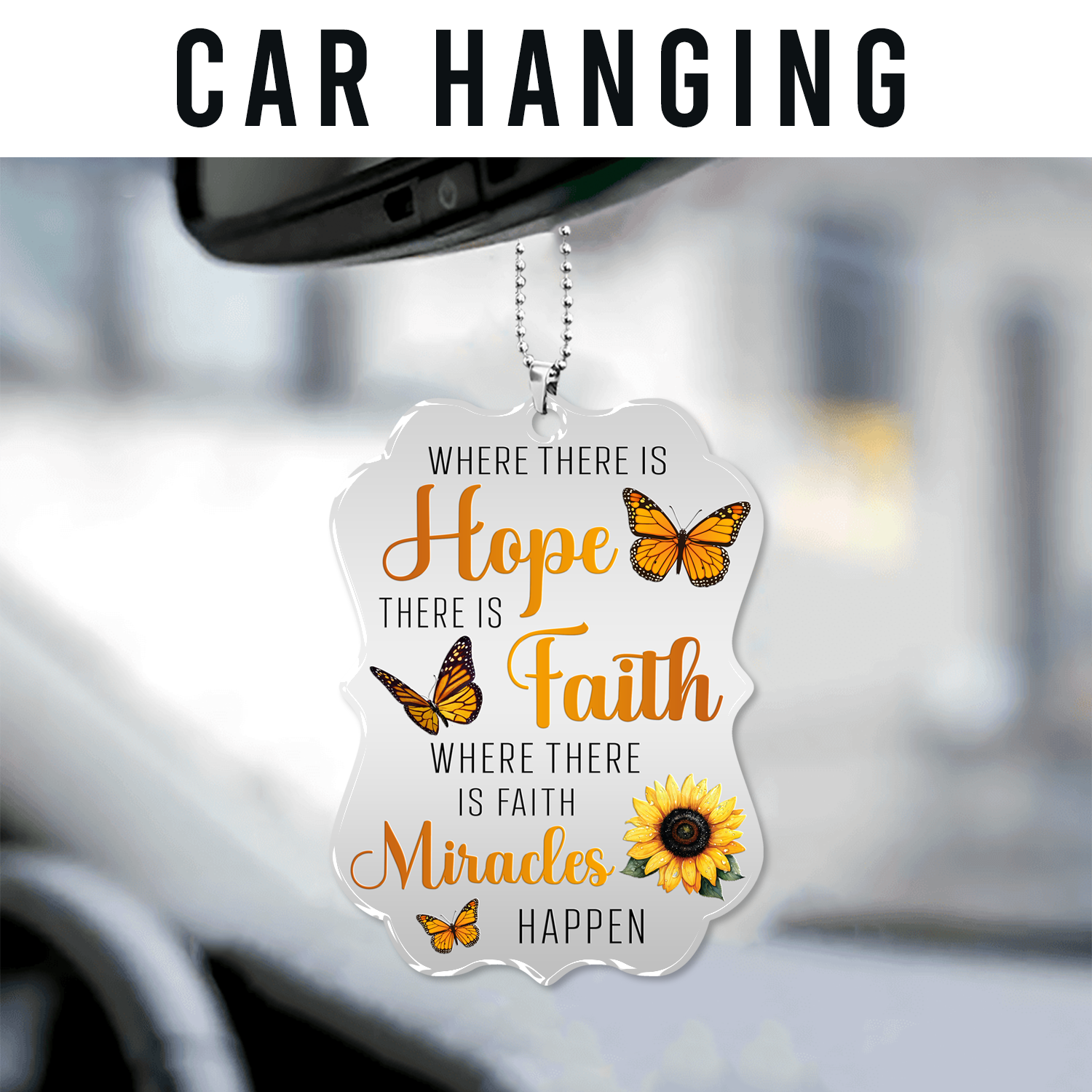 Sunflower Monarch Butterfly Hope Faith Miracles Christian Ornament Gift Bible Verse Christmas Ornament Car Hanging