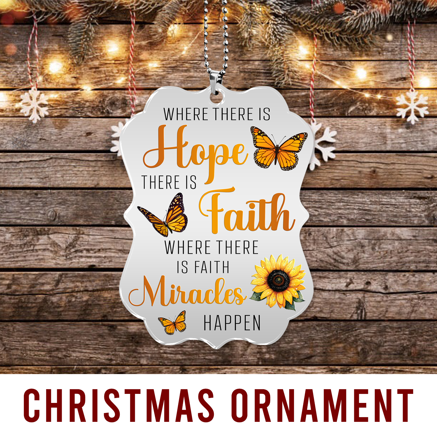 Sunflower Monarch Butterfly Hope Faith Miracles Christian Ornament Gift Bible Verse Christmas Ornament Car Hanging