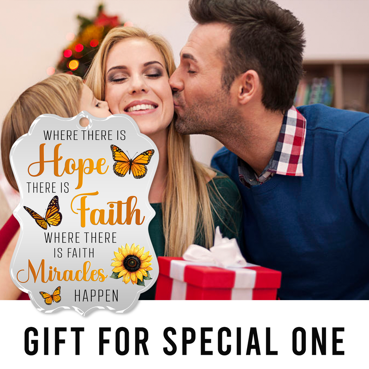 Sunflower Monarch Butterfly Hope Faith Miracles Christian Ornament Gift Bible Verse Christmas Ornament Car Hanging